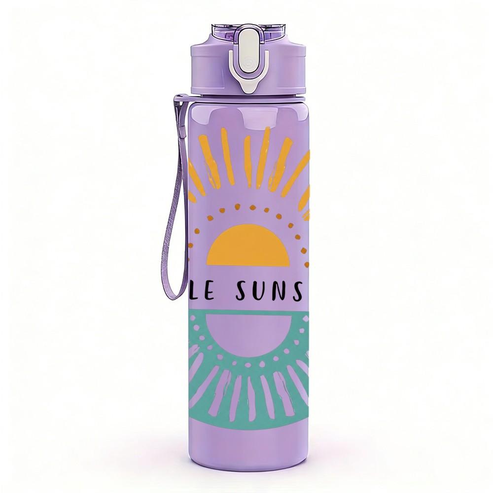 1PC Retro Sun Badge Art 750ml Color Plastic Sports Water Bottle Leakproof Flip Straw Lid Suitable for Sports Office Home Use