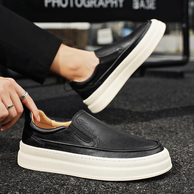 Модные молодежные последние тенденции мужские кожаные повседневные уличные туфли на платформе мокасины слипоны высокого качества белые минималистичные толстые кроссовки
