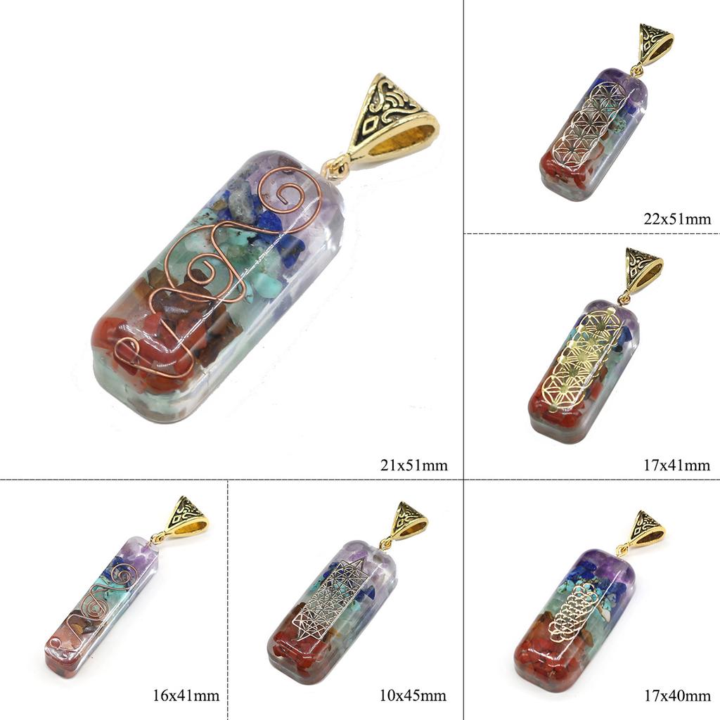1 шт. натуральный кристалл 7 чакр камень кулон смола прямоугольные подвески для изготовления ювелирных изделий DIY ожерелье аксессуары ремесло повседневная одежда