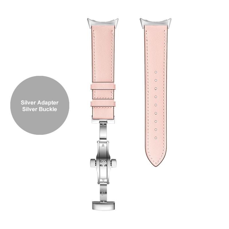 Кожаный ремешок с бабочкой для Google Pixel Watch Band Pixel Watch Ремешки для часов Браслет С адаптером (Серебристый/Черный/Розовое золото)