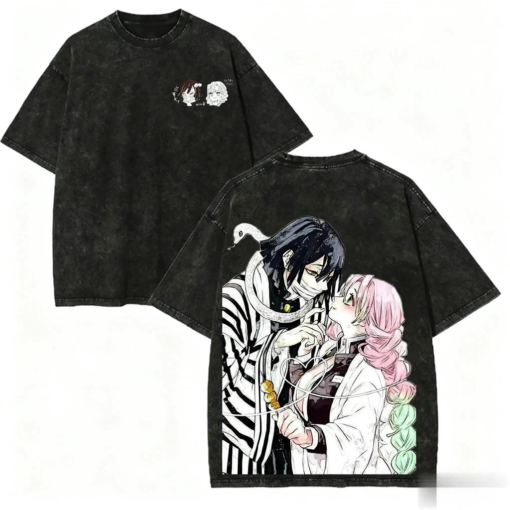 2026 Hot Sale Demon Slayer Muichiro Tokito T Shirt Vintage Washed Oversize Cotton Graphic Tees Harajuku Streetwear for Men Women Y2K