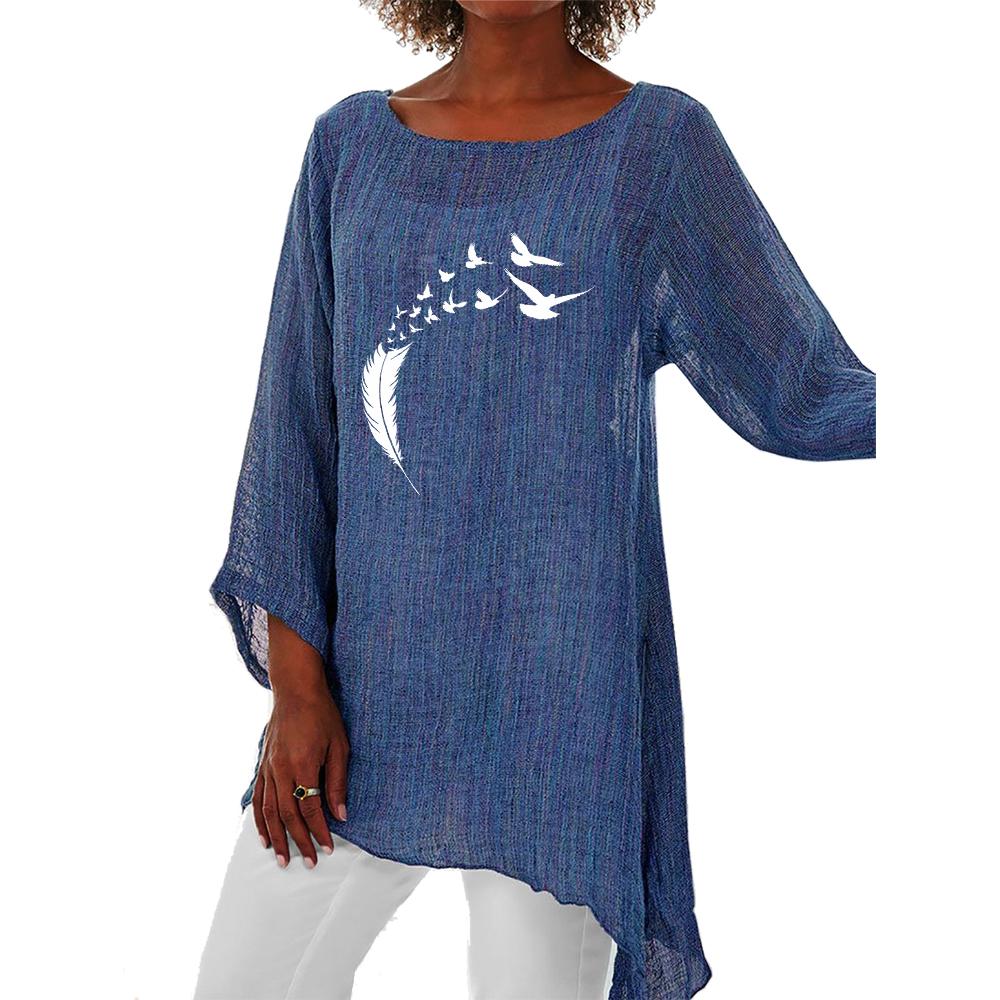 Женская тонкая длинная рубашка на весну и лето, женский повседневный топ с длинными рукавами 3/4, модный принт, свободная рубашка больших размеров с круглым воротником