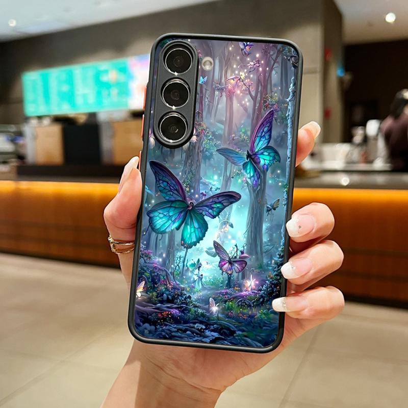 Чехол S25 Ultra Фантастический Сад Бабочек Матовый Жесткий Чехол Для Samsung Galaxy S25 Edge S24 Ultra S23 S22 Plus S21 FE Capa Funda