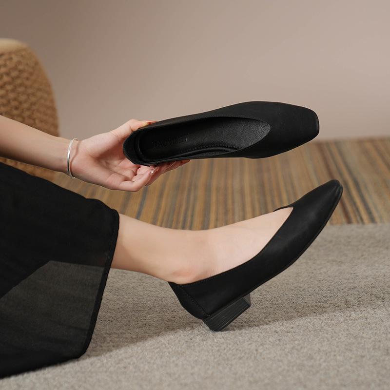Туфли на низком каблуке для женщин с квадратным закрытым носком и массивным блочным каблуком, удобные нескользящие туфли-лодочки для офиса, женская повседневная нарядная обувь из искусственной кожи