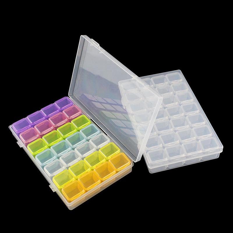28Girds Nail Art Tools Storage Box Compartment Organizers Transparent Plastic Storage Case Beads Diamond Jewelry Container