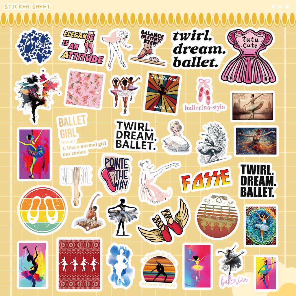 50 Nordic Style Pink Ballet Stickers Pack Mobile Phone Water Cup Waterproof Decorative Stickers Children's Hand Account Stickers
