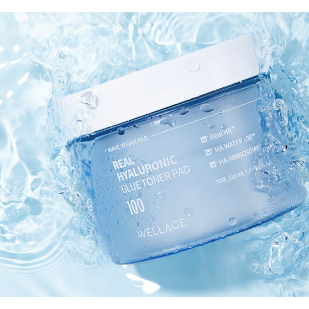 WELLAGE Real Hyaluronic Blue 100 ампул 100 мл + 70 синих тонер-дисков 210 мл, набор, 1 набор