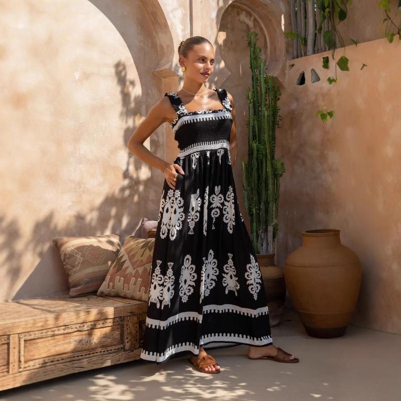 Женское пляжное курортное платье с принтом на шее