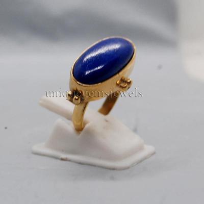 Натуральный синий лазурит серебро 925 пробы с позолотой кольцо ювелирное изделие