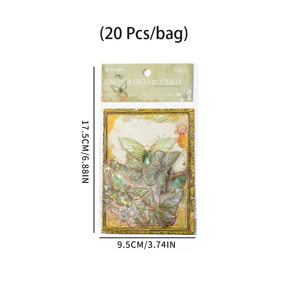 1 упаковка/20 шт. Набор ПЭТ-наклеек с бабочками, Лазерное золото «Ледяной кристалл», Сделай сам, Рукоделие, Скрапбукинг, Этикетка, Дневник, Прозрачное украшение