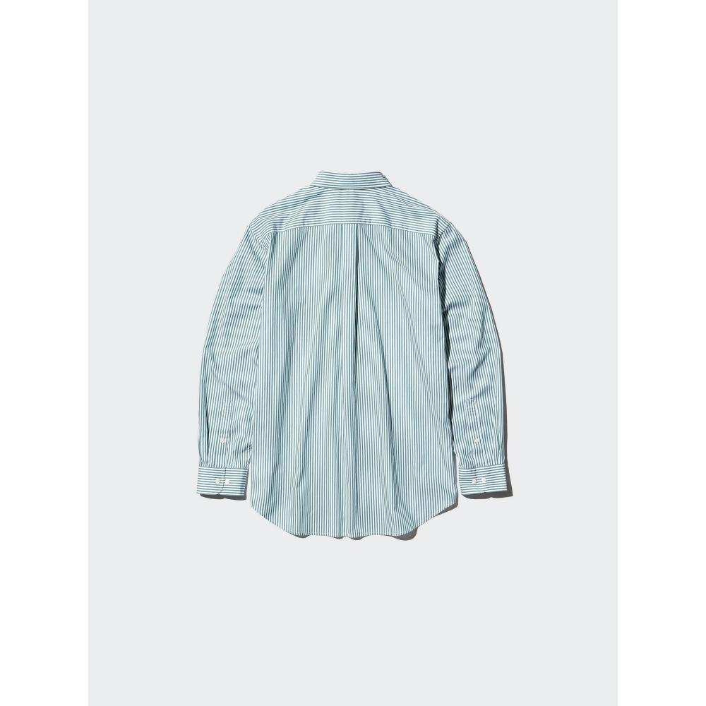 Uniqlo Рубашка BroAdcloth с длинным рукавом и воротником-стойкой в полоску A