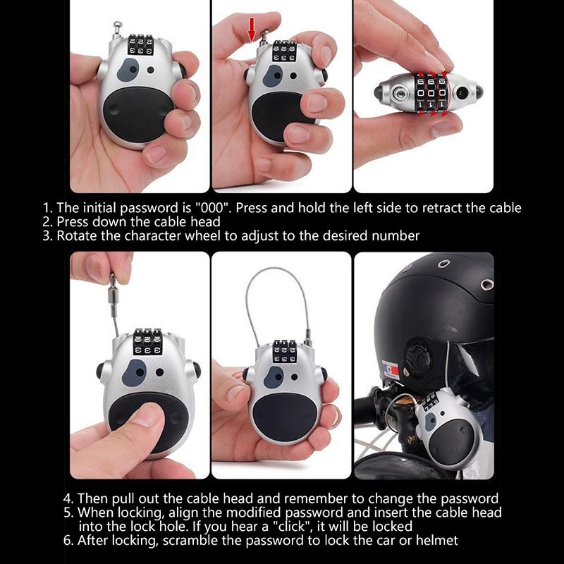 Велосипедный стальной трос Кодовый замок Чемодан Автомобильный сани Телескопический тросовый замок Велосипедный шлем Высокоточный кодовый замок с паролем