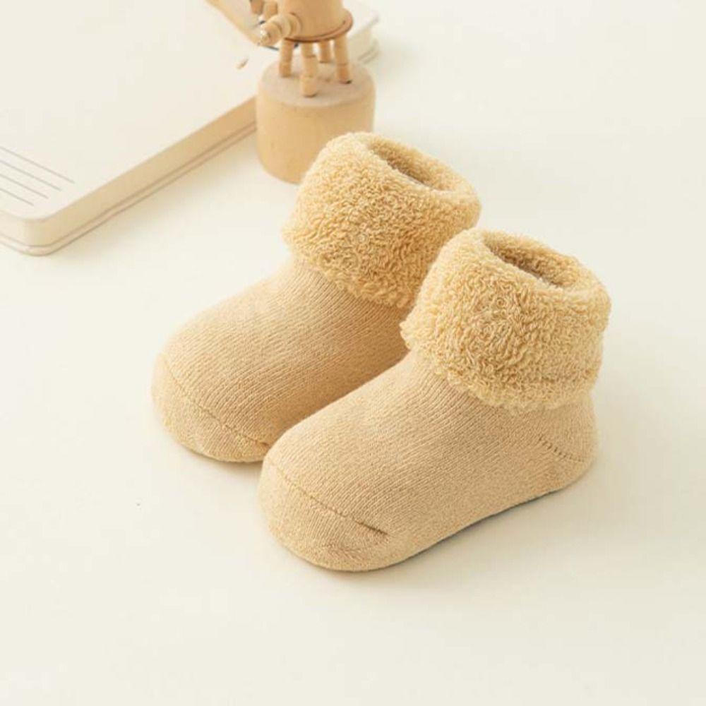 4Pairs Anti-slip Infant Learning Walk Socks Solid Color Home Sleep Socks Autumn&Winter