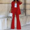 1 комплект, женский пиджак, брюки, сплошной цвет, широкие брюки, осень-зима, двубортный костюм с лацканами, комплект для офиса