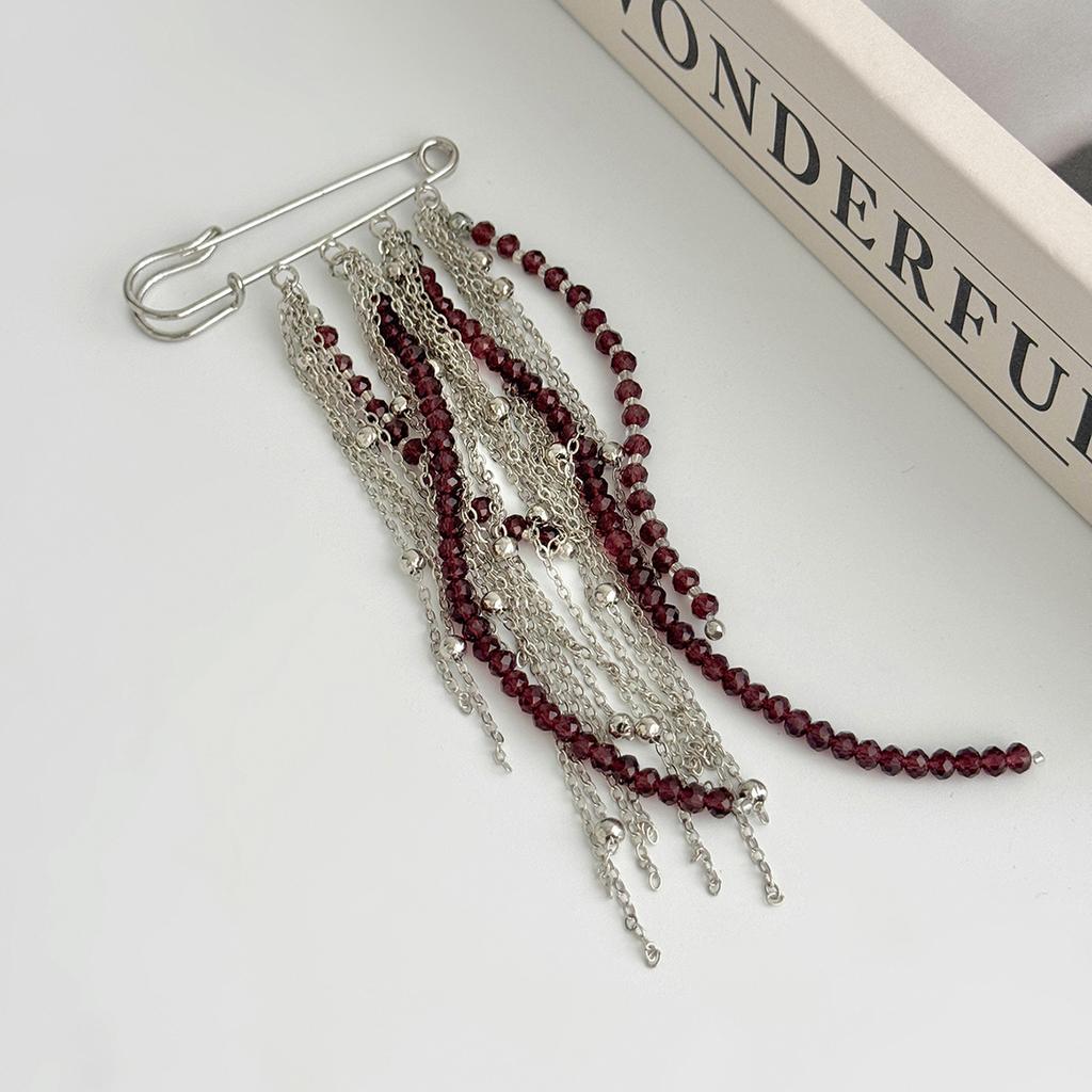 Exaggerated Long Tassel Chain Rice Bead Brooches for Women Handmade Bead Multi-Layer Chain Fixed Needle Clothing Decoration