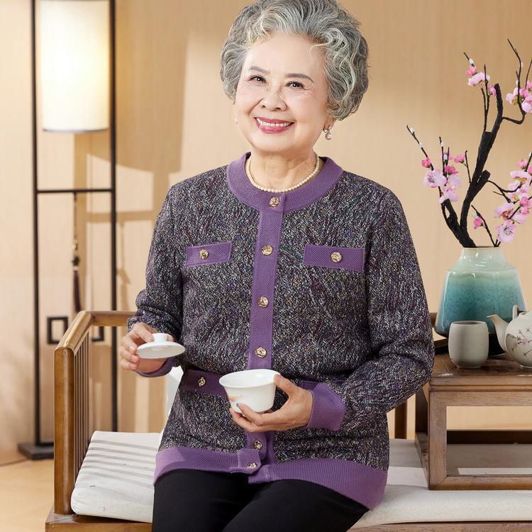 Пожилые люди Осень и Зима Платье бабушки Жены Одежда для стариков Толстый свитер Мама Вязаный кардиган Плюс бархатная теплая куртка