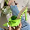 Designer Cozy Pleated Leather Women Sexy Pointed Toe Green High Heeled Slippers Summer Party Banquet Shoes Ladies Sandals
