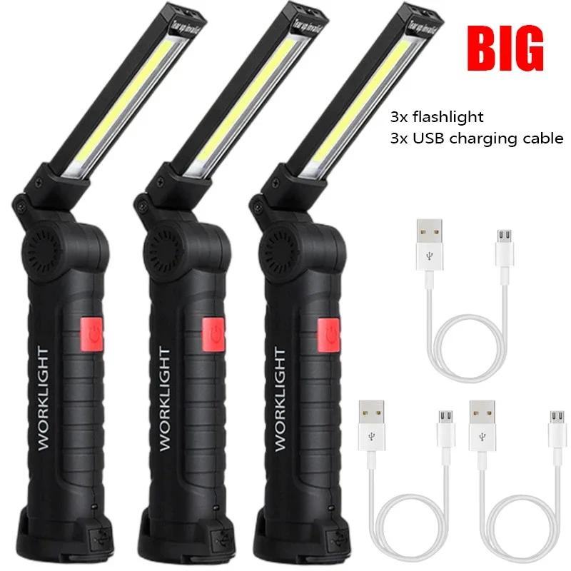 Портативный светодиодный фонарик COB, перезаряжаемый через USB рабочий фонарь, магнитный подвесной светильник Lanterna со встроенной батареей, фонарик для кемпинга