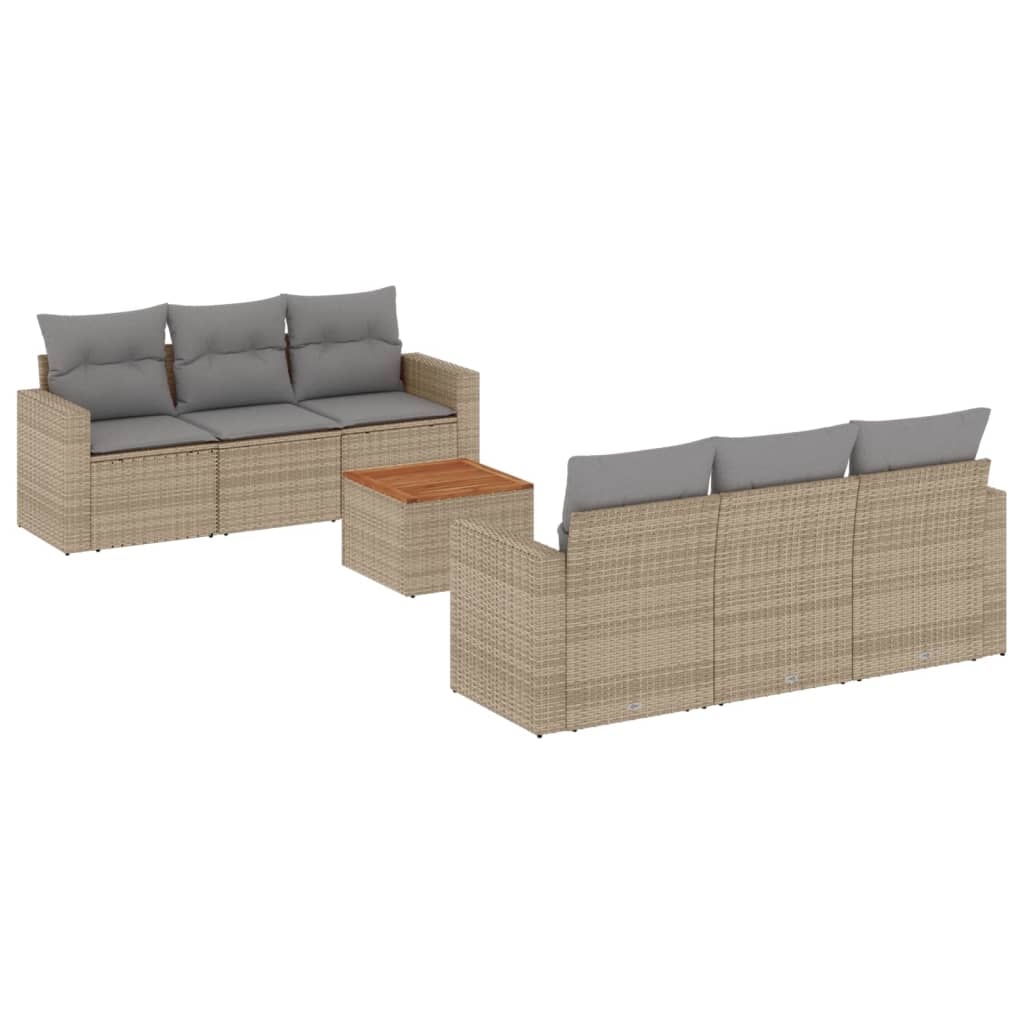 7 piece garden sofa set with cushions beige poly rattan