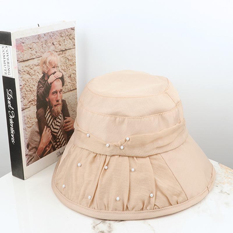 Foldable Japanese summer women's beads short along bucket hat versatile go out sun hat trendy