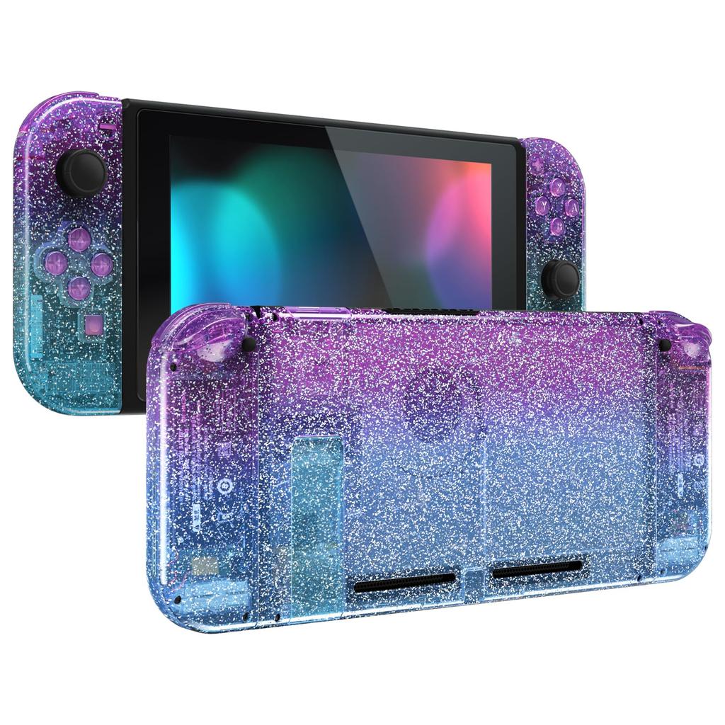 Custom DIY Replacement Case Shell for eXtremeRate Clear Material Fine Glitter Back Plate for Switch Holder Handle Controller Housing for Switch Full