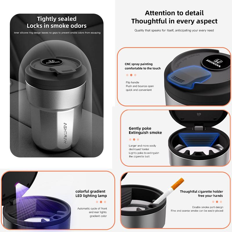 Portable Creativity Coffee Ashtray LED Light Car Interior Accessories For Honda Civic FIT CRV HRV Odyssey CRZ 5th City CRX Pilot