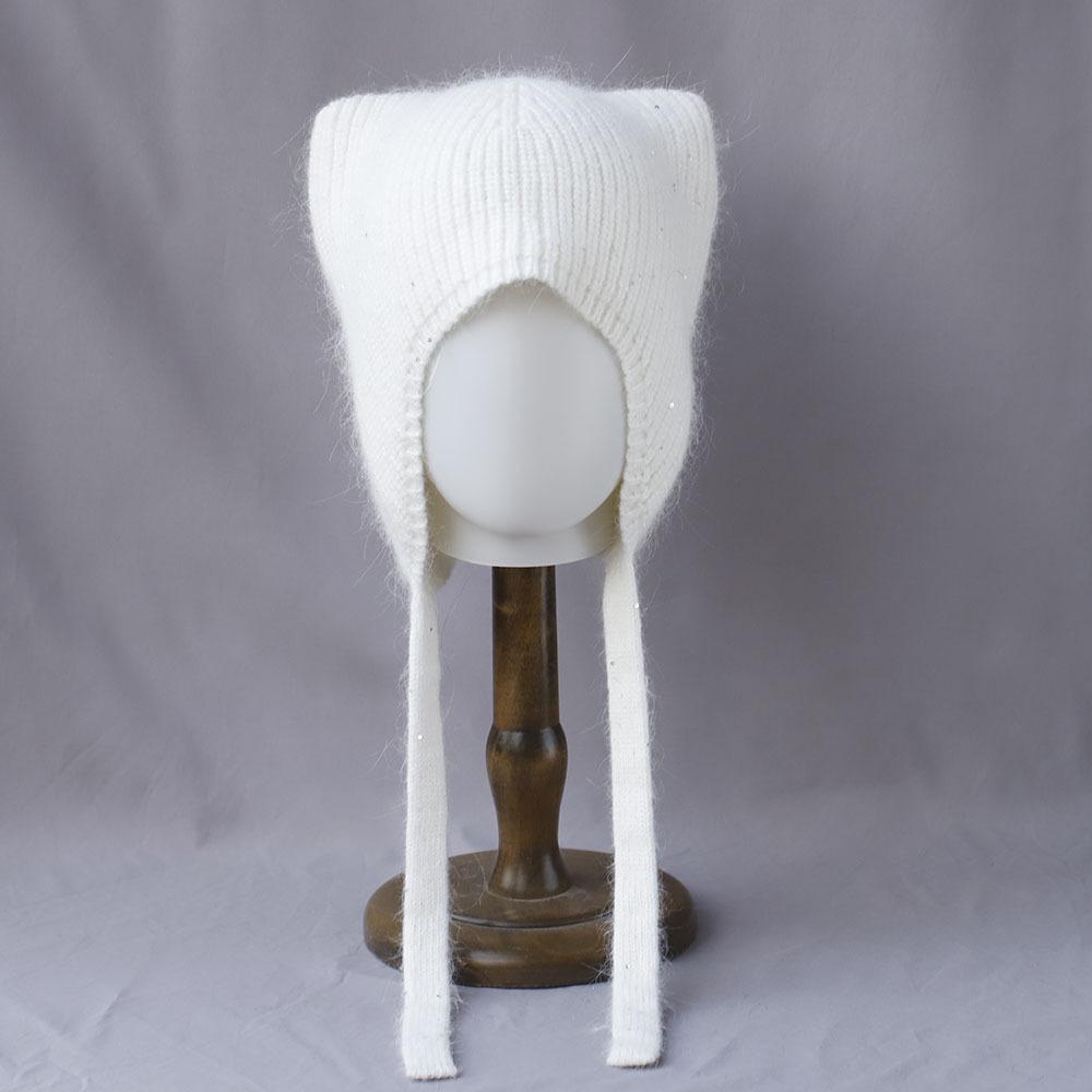 Милая защита ушей и теплая шапка из кроличьего пуха с кошачьими ушками, модная женская шапка на осень и зиму