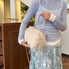 Furry Crossbody Bag with Pearl Handle Fashion Chain Plush Shoulder Bags for Women Soft Faux Fur Evening Party Purse