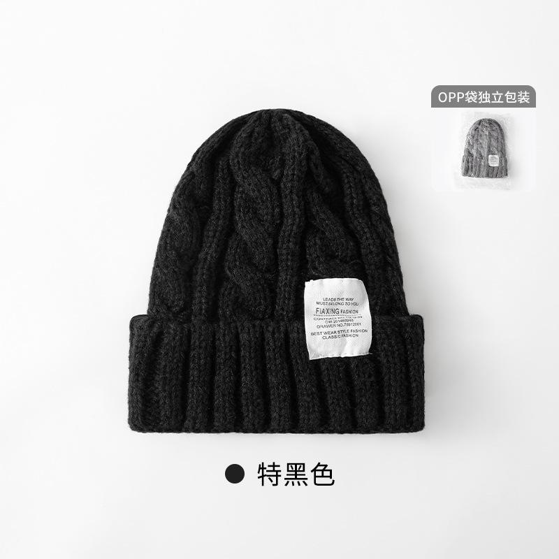 Solid color twist wool hat female autumn and winter student warm ear protection knitted hat couple versatile cold hat