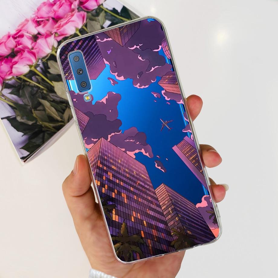 Luxuly Clear Silicone Back Cover For Samsung Galaxy A7 2018 Case 6.1" SM-A750F Bumper Fundas Soft TPU Women Fashion Rose Flower