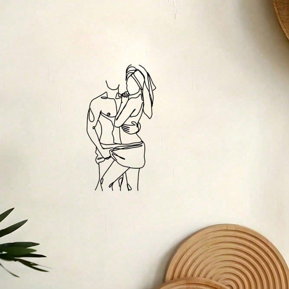 Man And Woman Sideways Hugging LOVE FEELING Minimalist Metal Wall Art - Modern Home Decor For Bedroom, Living Room, Or Bathroom.