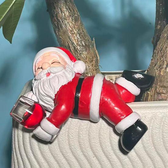 3 Pcs Santa Planter Hugger Figurine Miniature Santa Claus Holding Red Wine/Drinks Flower Pot Decoration for Bonsai Aquariums Garden Decor