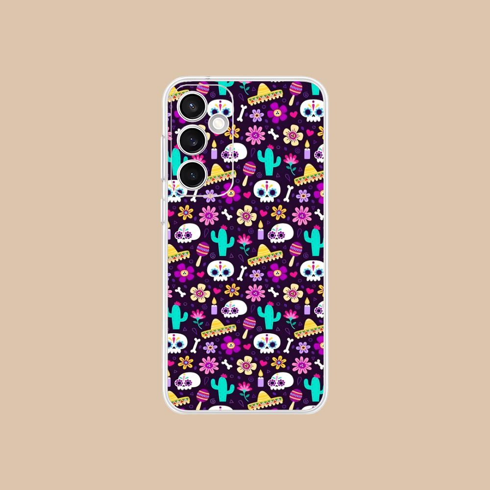 Day of the Dead Clear Mobile Phone Case for Samsung Galaxy S25 S24 S23 S22 S21Plus FE Ultra Colorful Cover