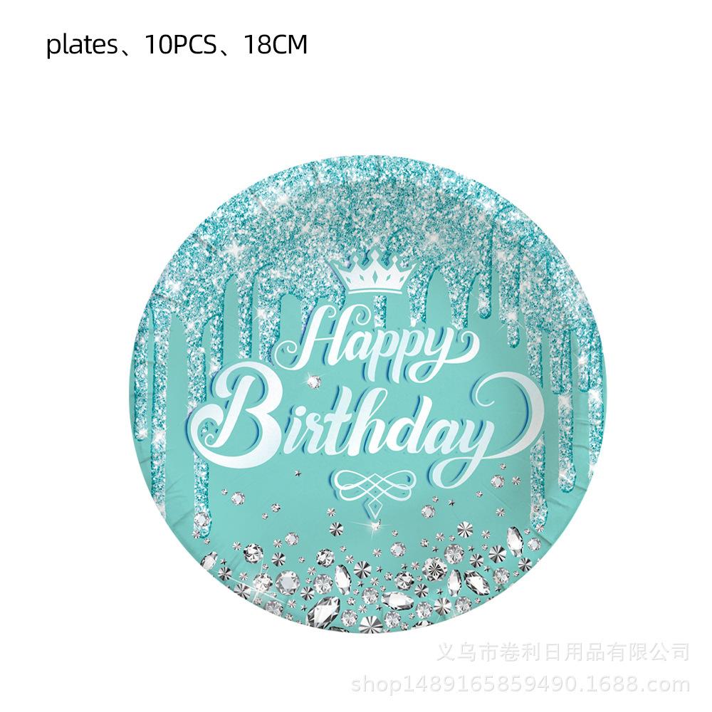 Принадлежности для дня рождения в бриллиантовой тематике Украшения для дня рождения Фиолетовый Розовый Голубой Тиффани Украшенные шары Бумажные тарелки Столовые приборы