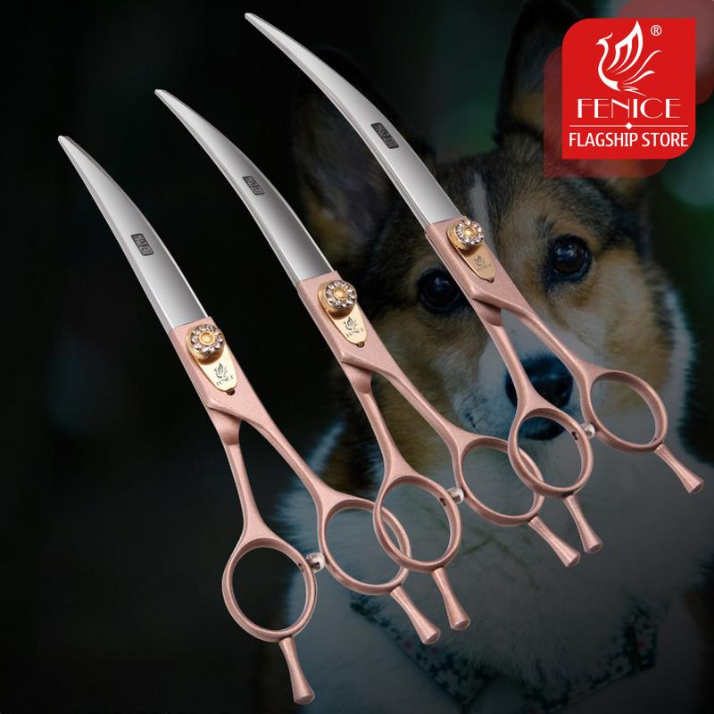 Fenice Professional 7.0/7.5/8.0 дюйма Сталь 440C Розовое золото Парикмахерские ножницы для ухода за домашними животными, мелкими животными, стрижки, изогнутые