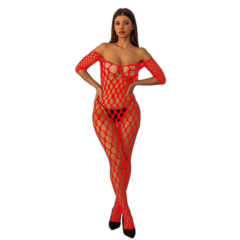 European & American Sexy Fishnet Stockings: Transparent Black Cutout Quick-Release Bodystocking