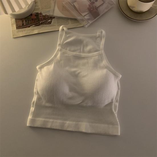 Women's Padded Ribbed Tank Top Summer Sleeveless Racerback Basic Top with Built-in Bra Spaghetti Strap Camisole Crop Top