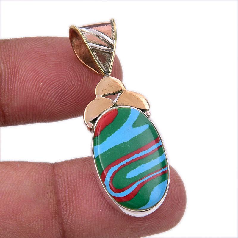 Натуральный камень Радужная Кальсилика 925 Проба Стерлинговое Серебро Двухцветная Подвеска 1,50" O3N08