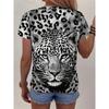 Leopard Print T Shirt Plus Size Short Sleeve SummerCasual Crew Tee Tops  Women Vintag Street Fashion 3D Print T-shirt