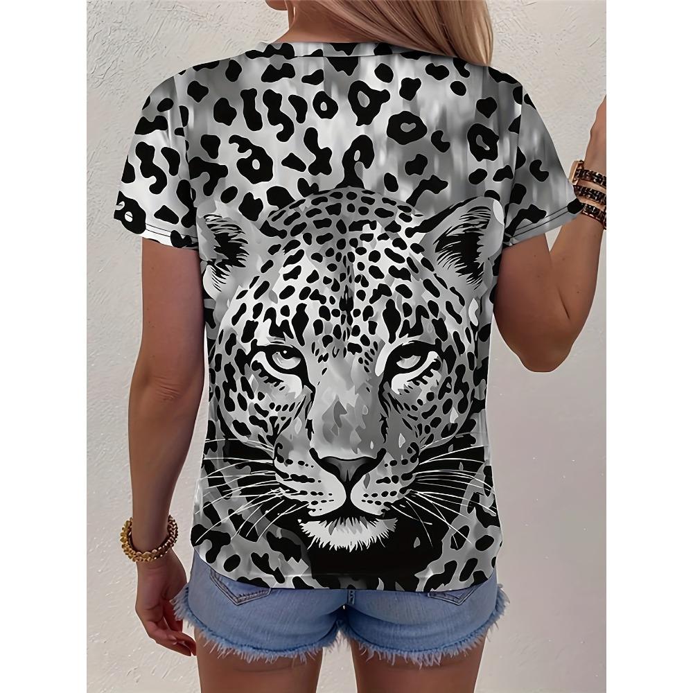 Leopard Print T Shirt Plus Size Short Sleeve SummerCasual Crew Tee Tops Women Vintag Street Fashion 3D Print T-shirt