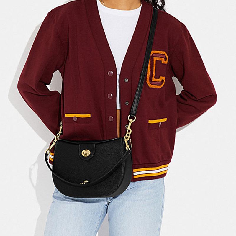 New COACH Hobo Cow Leather Crescent Saddle Bag Shoulder Bag Women's Black CH196-IMBLK