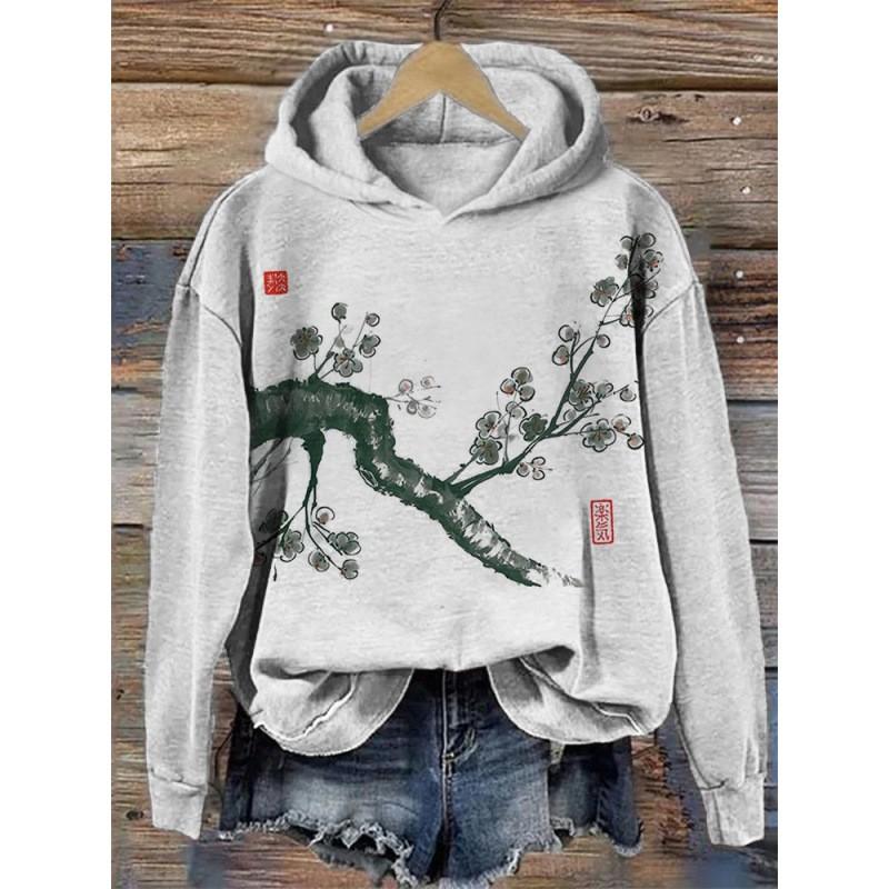 Womens Oversized Drop Shoulder Hoodie With 3D Digital Print Loose Fit Long Sleeve Casual Sweatshirt