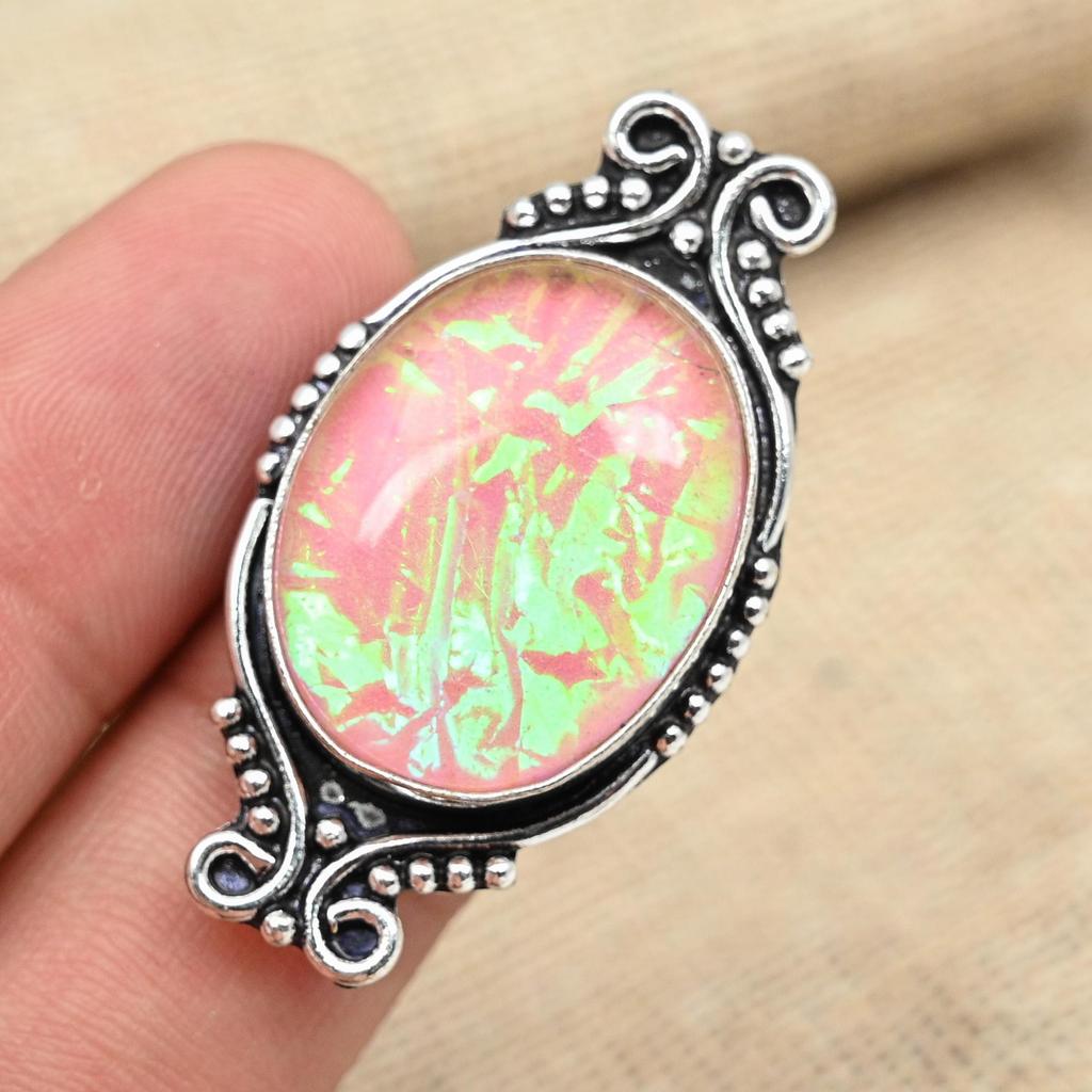 Розовый тройной опаловый драгоценный камень стерлингового серебра 925 пробы ручной работы Изысканное ювелирное кольцо всех размеров