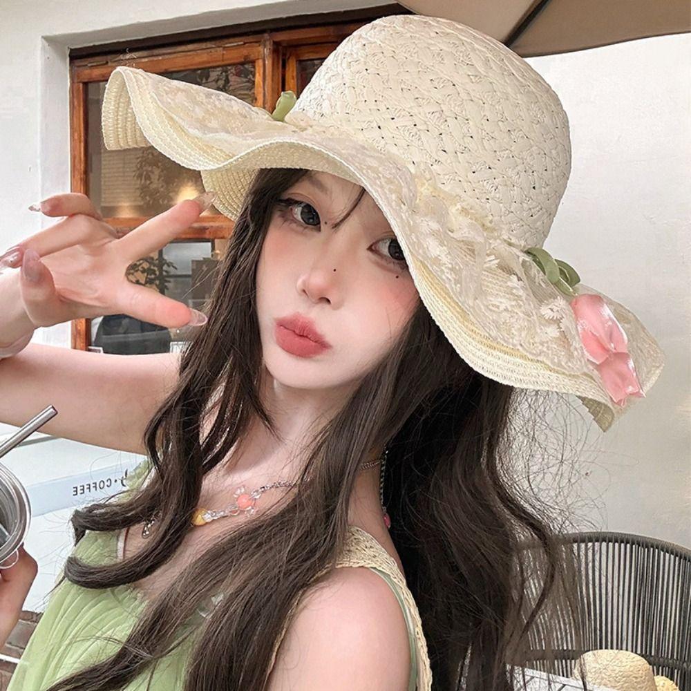 Wide Brim Straw Hat Tulip Sunscreen Hat Fashion Sunshade Hat Summer