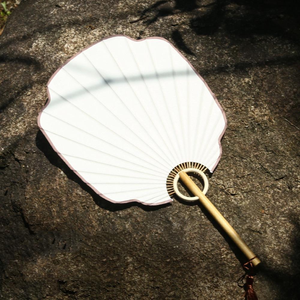 Handmade Japanese Style DIY Fan Bamboo Handle Round Fan Hand Painted Fan  Painting Creation