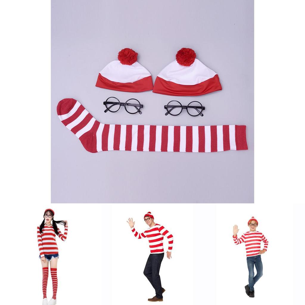 Where's Wally Halloween Costume Fun And Smart Uk Anime Cos Dress-up Outfit