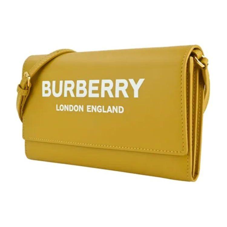 Burberry Logo Print Leather Crossbody Wallet Bag Mustard Yellow Gold Hardware Fashion Daily Use 80463081