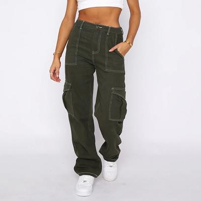Модные свободные женские джинсы-карго с высокой талией, уличные, с карманами, широкие рабочие брюки, осень-весна, повседневные мешковатые длинные брюки, женские брюки 1349