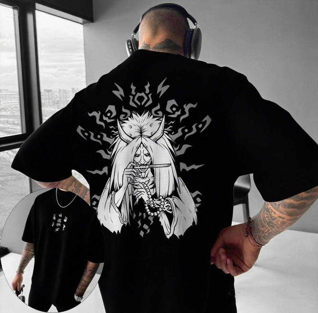 Мужская футболка с коротким рукавом и круглым вырезом из 100% чистого хлопка с принтом персонажа ужасов из японского аниме "Наруто", уличная одежда