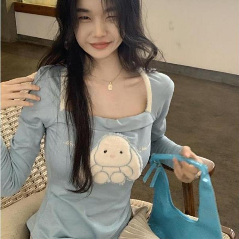 2KWEIRD Japanese Woman Tshirts Square Collar Tunic Summer Tees Fashion Irregular Crop Tops Casual Sweet Y2k T-shirt Shirts for Women